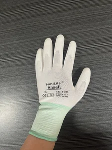 Ansell HyFlex 48-100 （1 pair）nylon PU palm coating oil resistant and wear-resistant precise operation white gloves