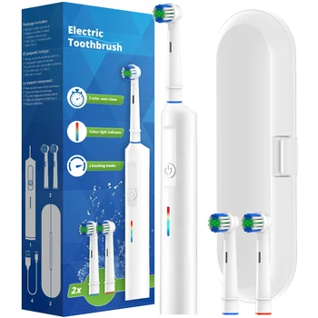Rotating Electric Toothbrush, 3 Modes USB Fast Rechargeable Rotary Electric Toothbrush with Timer, Travel Case and 2 Brush Heads 1