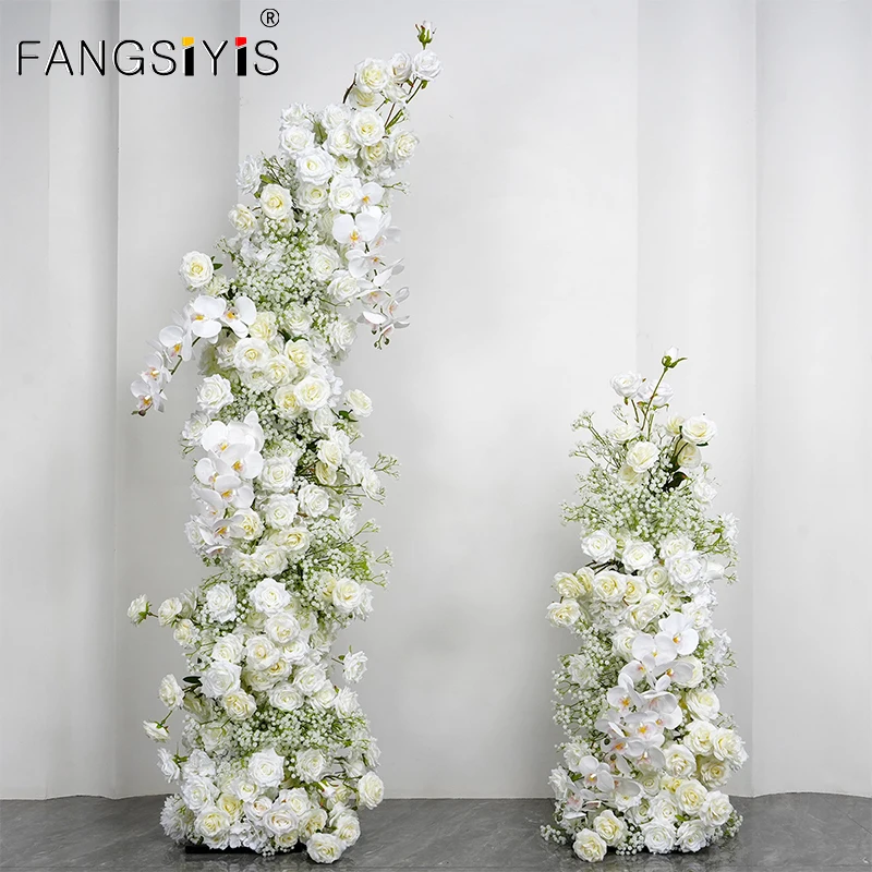 

White Rose Orchid Baby Breath Wedding Backdrop 5D Floral Arrangement Event Party Stage Decor Table Flower Runner Window Display