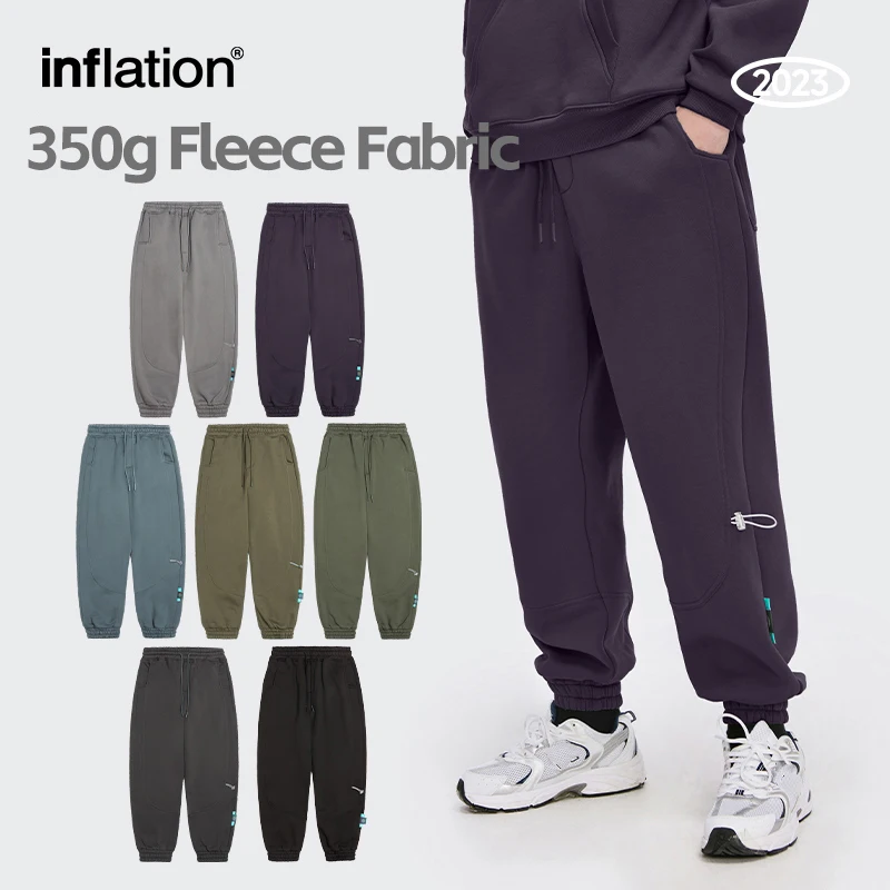 

INFLATION 350Gsm Fleece Linen Jogger Pants Unisex Winter Warm Track Pants Men Solid Color Casual Sweatpant