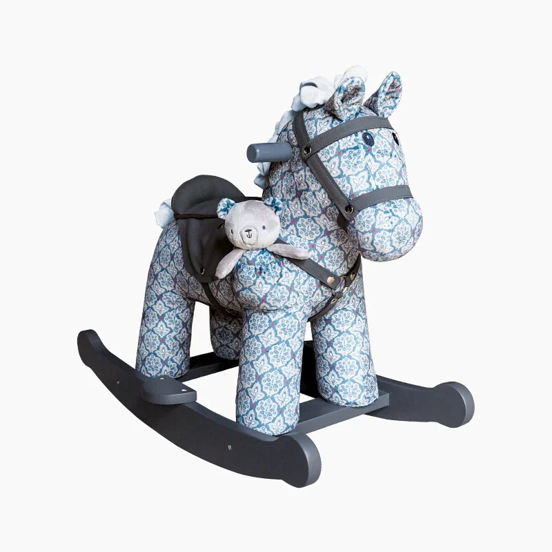 Baby Trojan Solid Wood Rocking chair Horse First Birthday Children's Day Gift Soft Plush Fabric Bunny Rocker