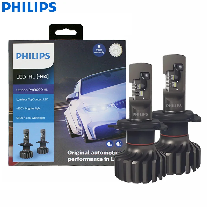 Philips LED H4 Ultinon Pro9000 Car Headlight 18W 5800K Cool White +250%  Bright with Lumileds LED High Low Beam 11342U90CWX2, 2x - AliExpress