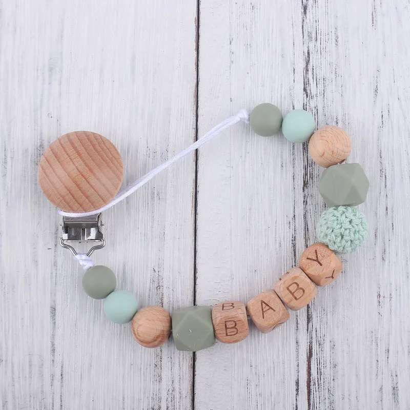 

Personalized Name Baby Pacifier Clips Chains Silicone Beads Teethers Dummy Nipple Holder Clip Newborn Teething Toys Accessories