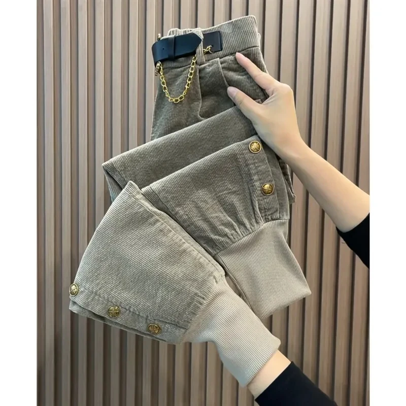 Pantaloni di velluto a coste di nuova moda donna autunno inverno tinta unita pantaloni caldi da donna Casual All-Match comodi pantaloni Harem da donna 3