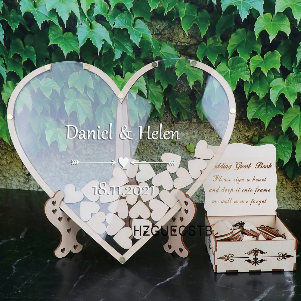 Hearts Unique Wedding Mr Mrs Guest Book Decoration Memory Guest Book Drop Box Signature Acrylic Alternative