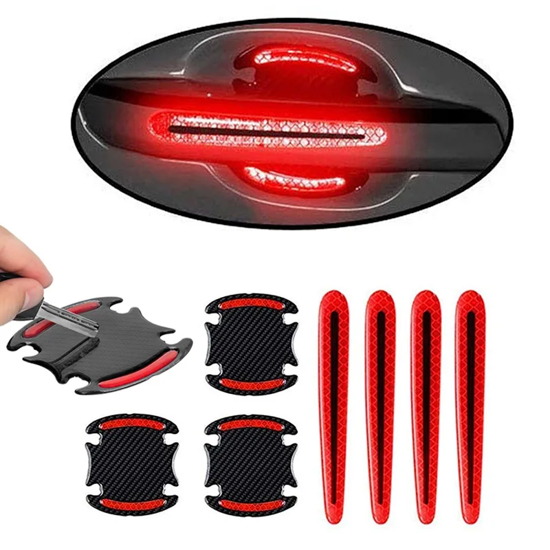 ETOPARS 8 Pezzi Adesivi Riflettenti Per Maniglia Della Portiera Dell'auto Rosso Adesivo Per La Protezione Dai Graffi Vernice Tazza Porta Ciotola Pad Automatica - Foto 3