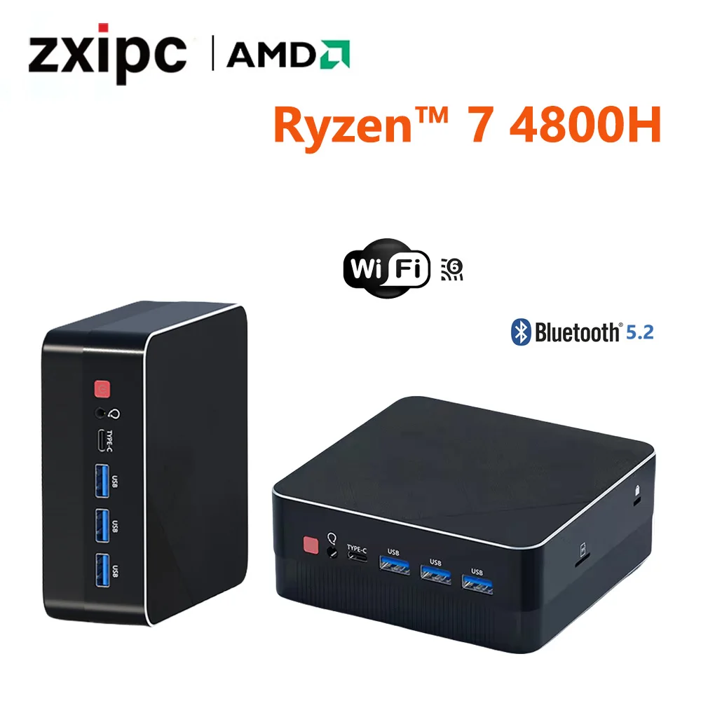 ZXIPC 미니 PC 게임용 컴퓨터, AMD Ryzen7 4800H 5800H 포켓 듀얼 HD-MI LAN, WIFI6 BT5.2 프로 NUC 사무실 책상 컴퓨터, DDR4 NVMe