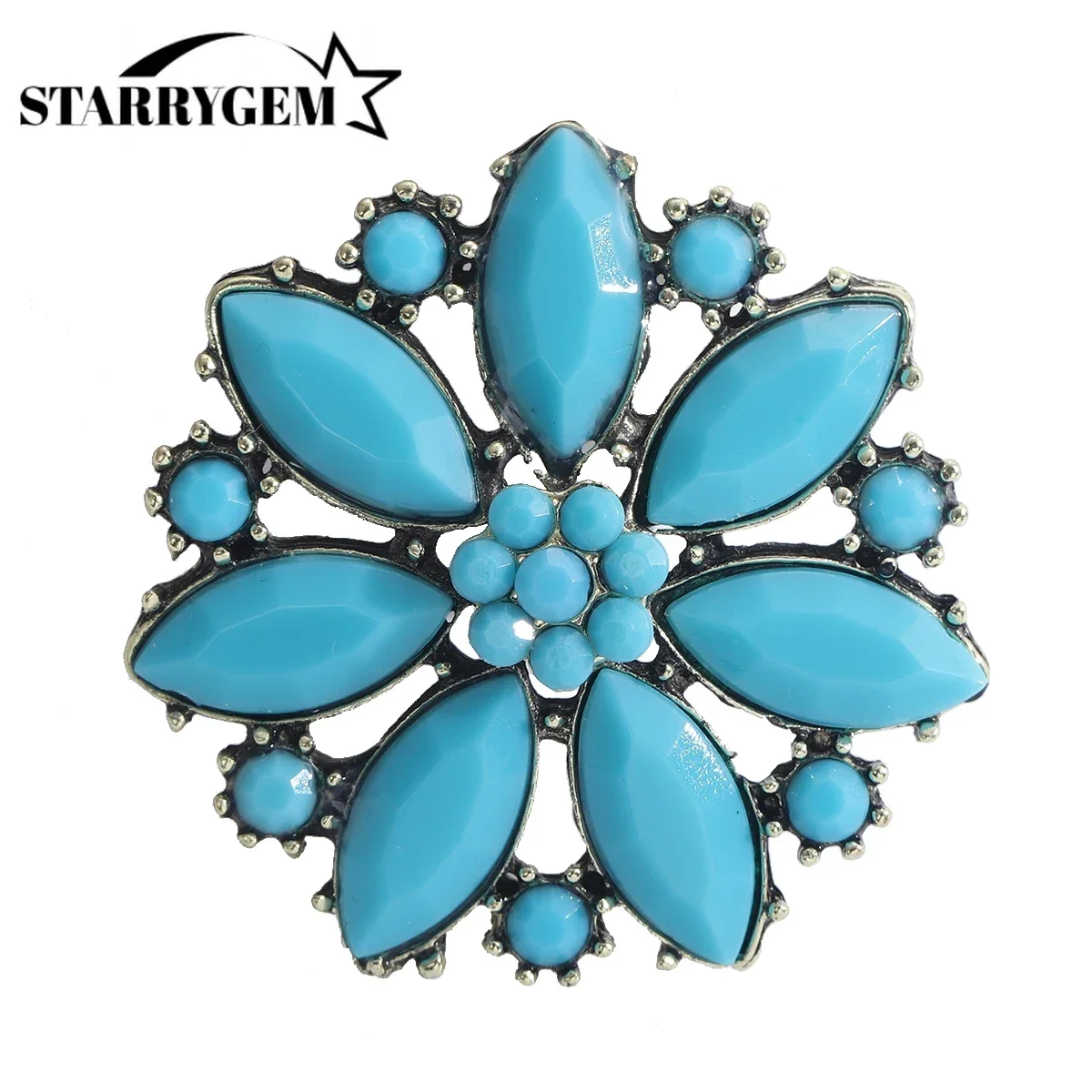 

Turquoise Flower Brooch Suitable for Women Tibetan Style Turkish Blue Badge Pins Office Party Friend Gifts Accessories