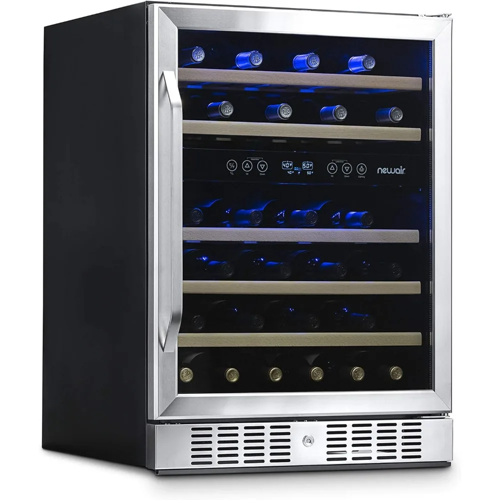 

NewAir 24" Built-in 46 Bottle Dual Zone Compressor Wine Fridge in Stainless Steel, Quiet Operation with Beech Wood Shelves