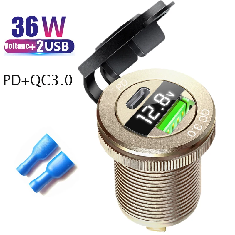 고속 충전 3.0 듀얼 USB 차량용 충전기, 고속 어댑터 소켓, 알루미늄 전원 콘센트, LED 전압계 포함, 12V, 24V, 해양 보트