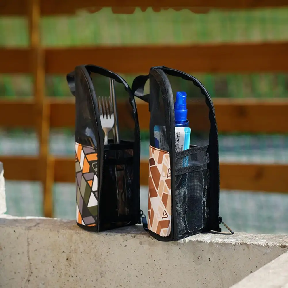 Cutlery Storage Pouch Waterproof Outdoor Cutlery Storage Bag with Mesh Pocket for Travel Camping Picnic Portable Utensils