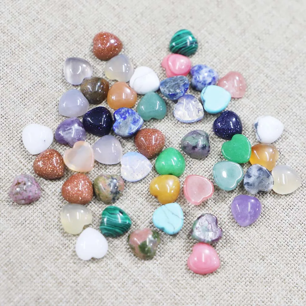 10x10MM High Quality Natural Rings Surface Cabochons Heart Shaped Love Face Naked Stone Charms DIY Beads Earrings Jewelry 50Pcs