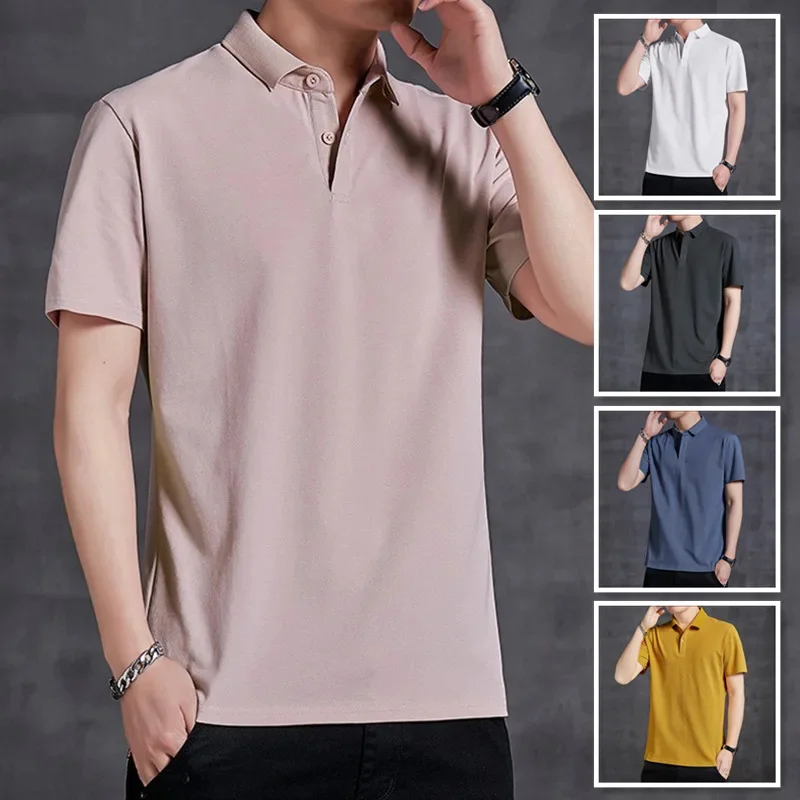 

Женская футболка с воротником-стойкой, однотонная белая Повседневная футболка с коротким рукавом и воротником «Пол-лацкан» для мужчин среднего возраста, весна 2024