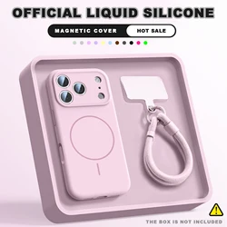 Magnetic Wrist Strap Phone Case with Liquid Silicone Lanyard - iPhone 14 Pro (Pink P)