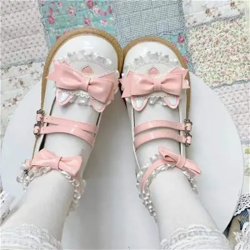 Shoes for Women Round Toe Gothic Blue Mary Jane Cute Kawaii Japanese Style Lolita Woman Flats Spring High Quality Fashion Korean 4