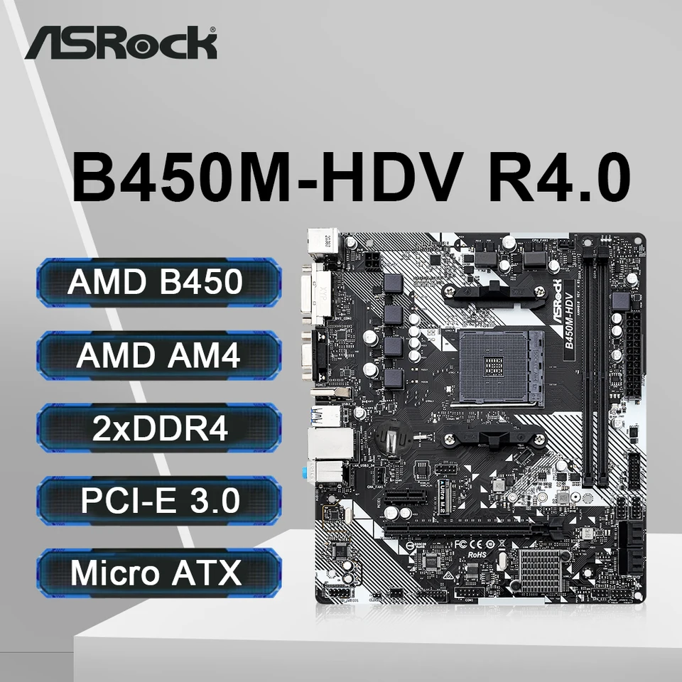 ASRock B450M-HDV R4.0 マザーボード 2xDDR4 DIMMメモリ M.2 NVME