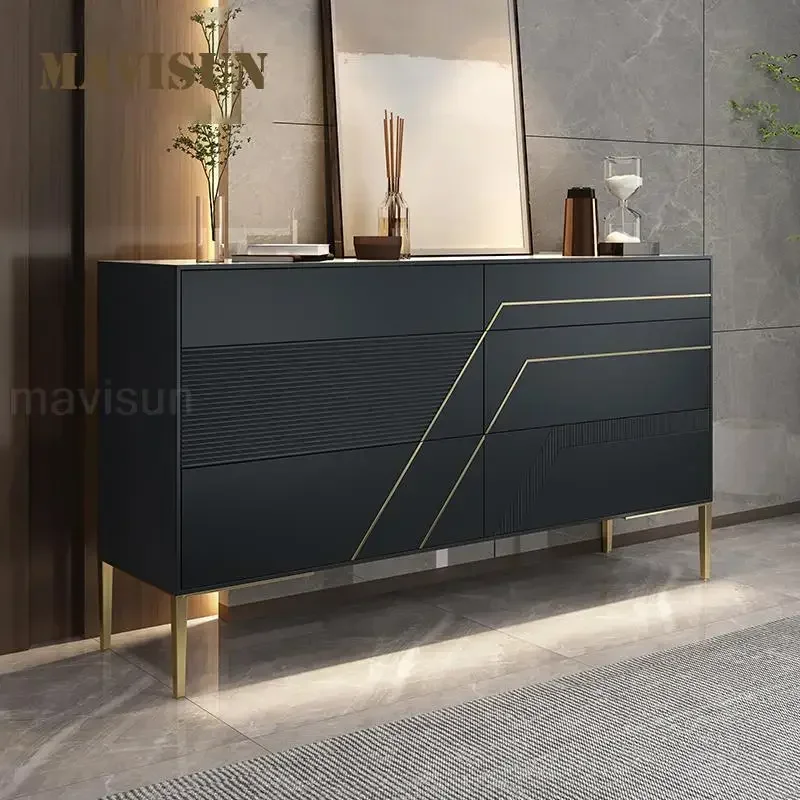Black Kitchen Cabinet Decoration Simple Solid Wood Living Room Furniture Luxury Villa Large Capacity et Stainless Steel Leg