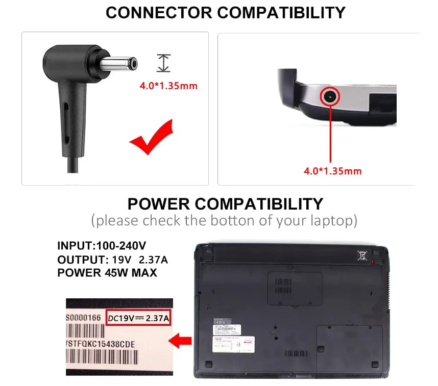 Adaptateur Chargeur D'ordinateur Portable, Cordon D'alimentation Pour Pc  Portable, Prise Source Pour Asus 19v 2,37 A 45w Remarque: Taille Du  Connecteur: 4.0x1.35 - Alimentations Externes - AliExpress