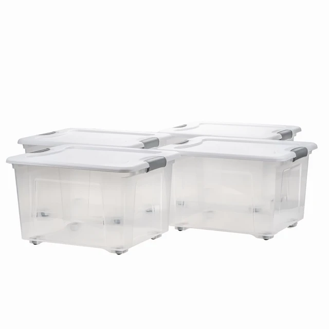 35L Adult PP Plastic Clear Storage Box Containers with Wheels and