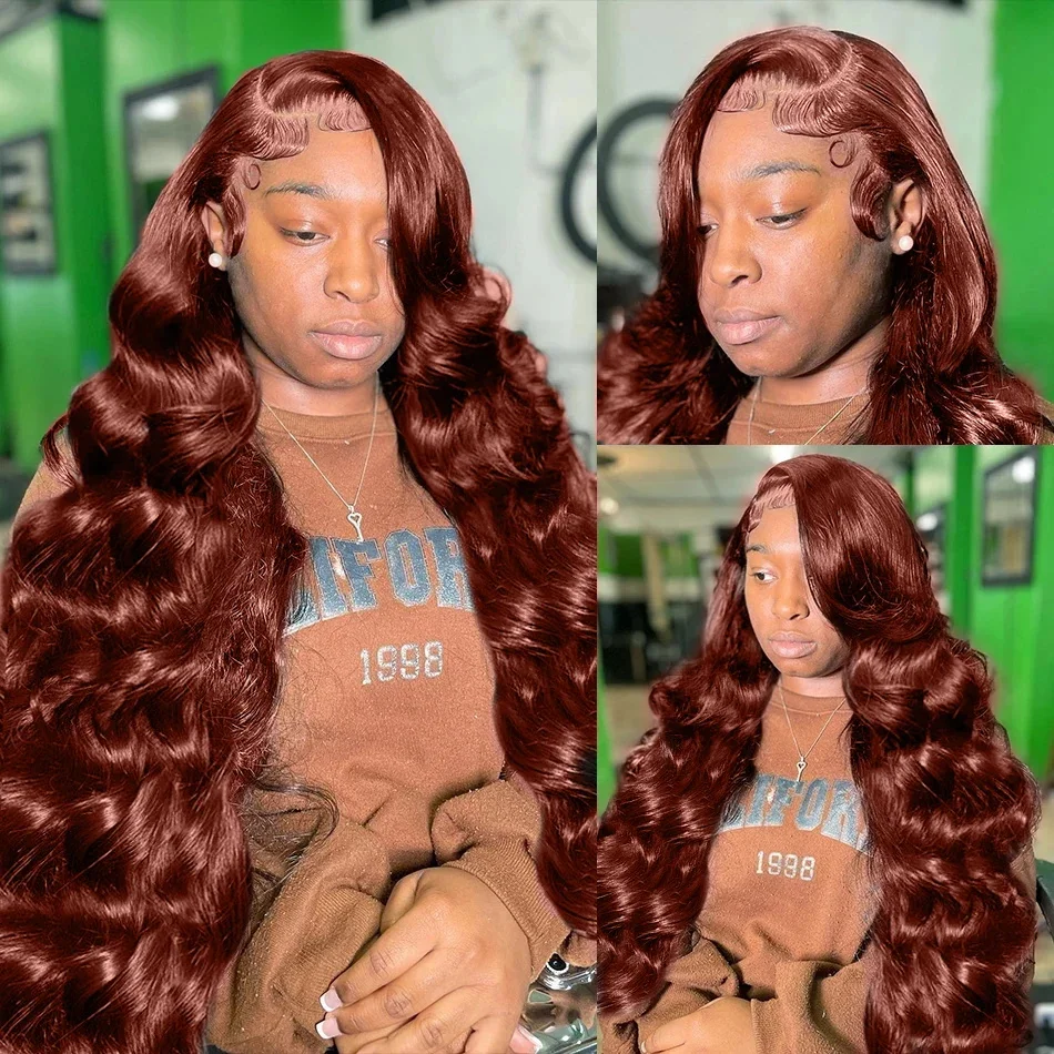 

13x4 Reddish Brown Lace Front Wig Human Hair Body Wave 13x6 Hd Lace Frontal Wig PrePlucked Dark Red Brown Human Hair Wigs