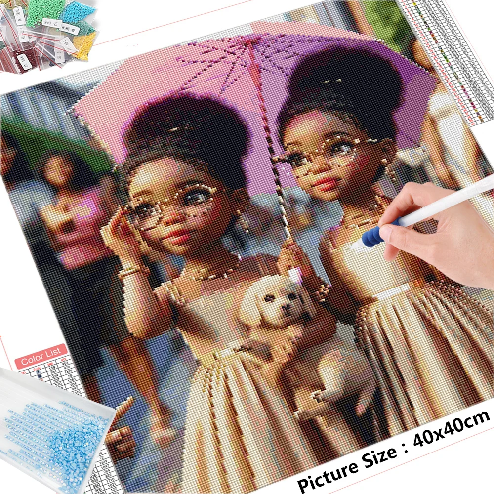HUACAN Diamond Mosaic African Girl Cross Stitch Painting Portrait Full Square Round Embroidery Picture Rhinestones Home Decor