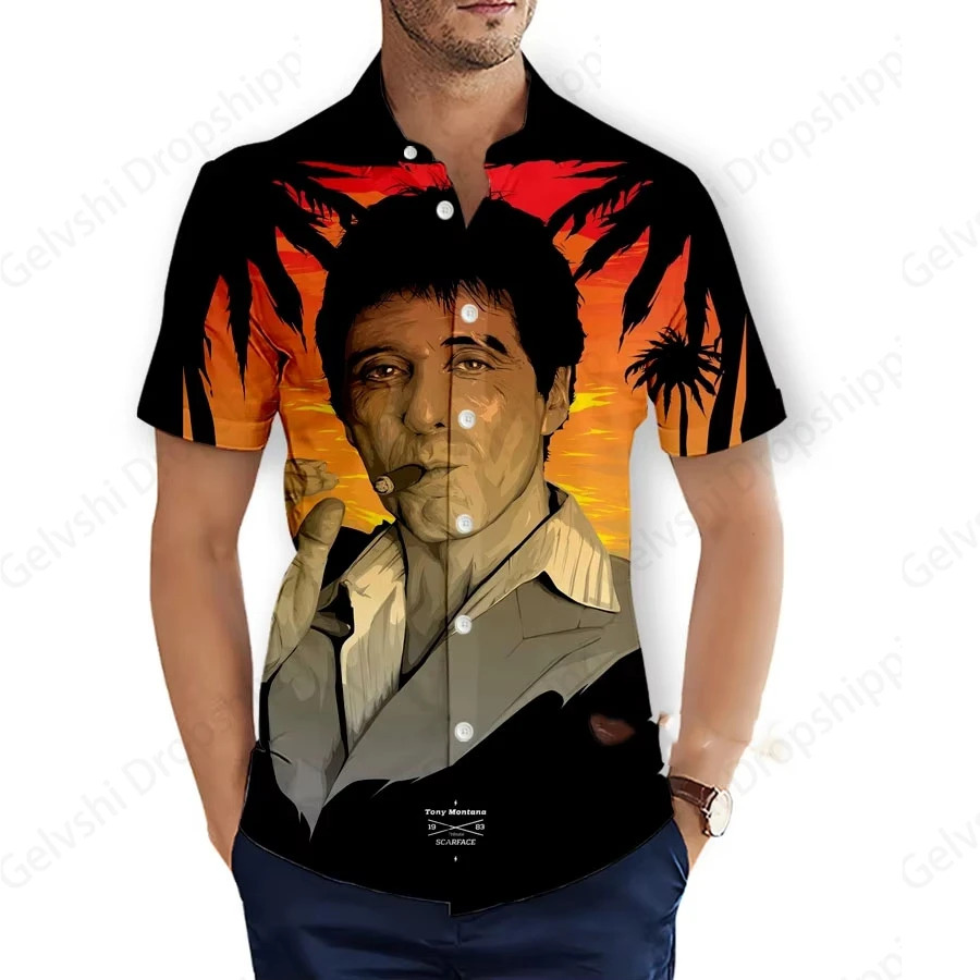 Movie Tony Montana Scarface 3d Print Beach Shirts Short Sleeve Hawaiian Shirts Button Down Blouses Graphic Shirt Camisas Street