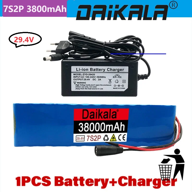 

Nieuwe 7s2p 24V 38ah 18650 lithium-ion batterij 29.4V 38000Ah elektrische fiets scooter/lithium-ion batterij elektrische scooter