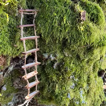 Wooden Fairy Bridge Rope Ladder, Miniature Fairy Garden Decor For Home Courtyard & Mini Landscape, Photography Prop Accessory 1