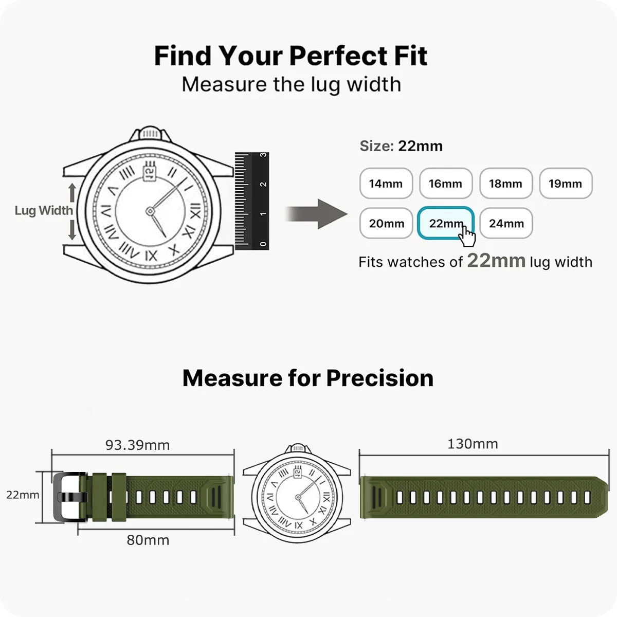 Enhanced Silicone Sport Strap - Premium Watch Band Bracelet 22mm Accessories