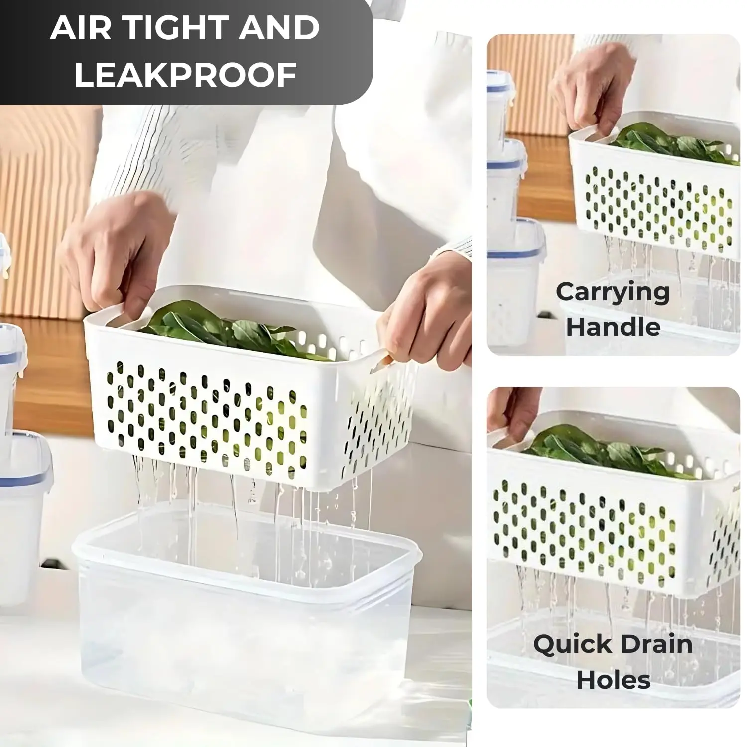 Refrigerator Storage Box Fresh Keeping Vegetable Fruit Plastic Sealed Boxes Drain Basket Fridge Kitchen Food Storage Container 4