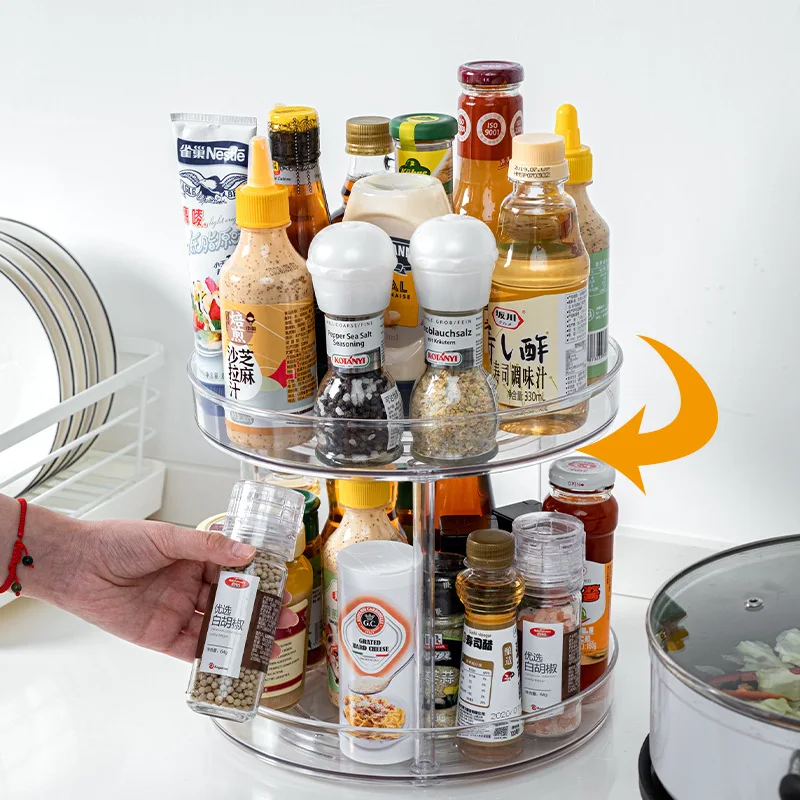 Storage Box Spice Rack Storage Tray Rotating Storage Organizer Rotating Stand 360 Rotation Cabinet Turntable Organizer Storage Spice Rack Drink Cosmetic Storage Rack PET Kitchen Turntable Bathroom Tray