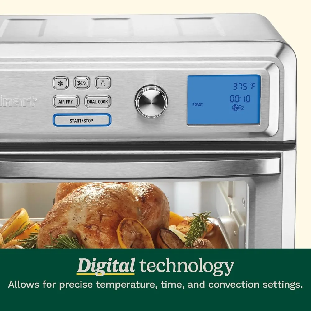 Air Fryer Toaster Oven, Digital Display, Digital 1800 Watt, Adjustable Temperature and Controls, Stainless Steel, TOA-65,Silver
