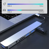 8 In 2 Type C HUB USB 3.0 / 2.0 TF / SD 5 Port Multi Splitter OTG For Lenovo HUAWEI Xiaomi Aluminum Alloy USB 3.0 Hub for PC - Image 6