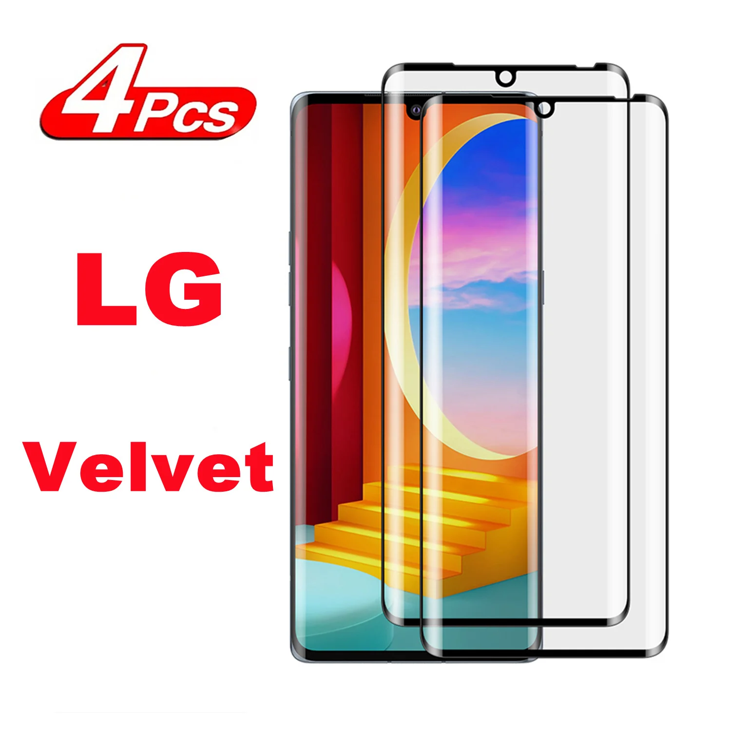 

4PCS Glass Full Cover Screen Protector Protective Film For LG Velvet / LG G9 LM-G900N LM-G900EM LG Wing 5G Curved Tempered Glass