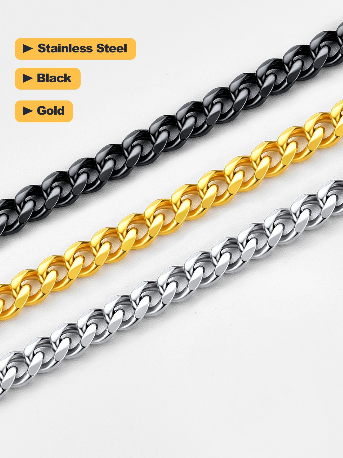 U7 Miami Flat Chunky Cuban Link Chain Necklace for Men Women Unisex Stainless Steel 3/6/9/12mm Wide 18-30
