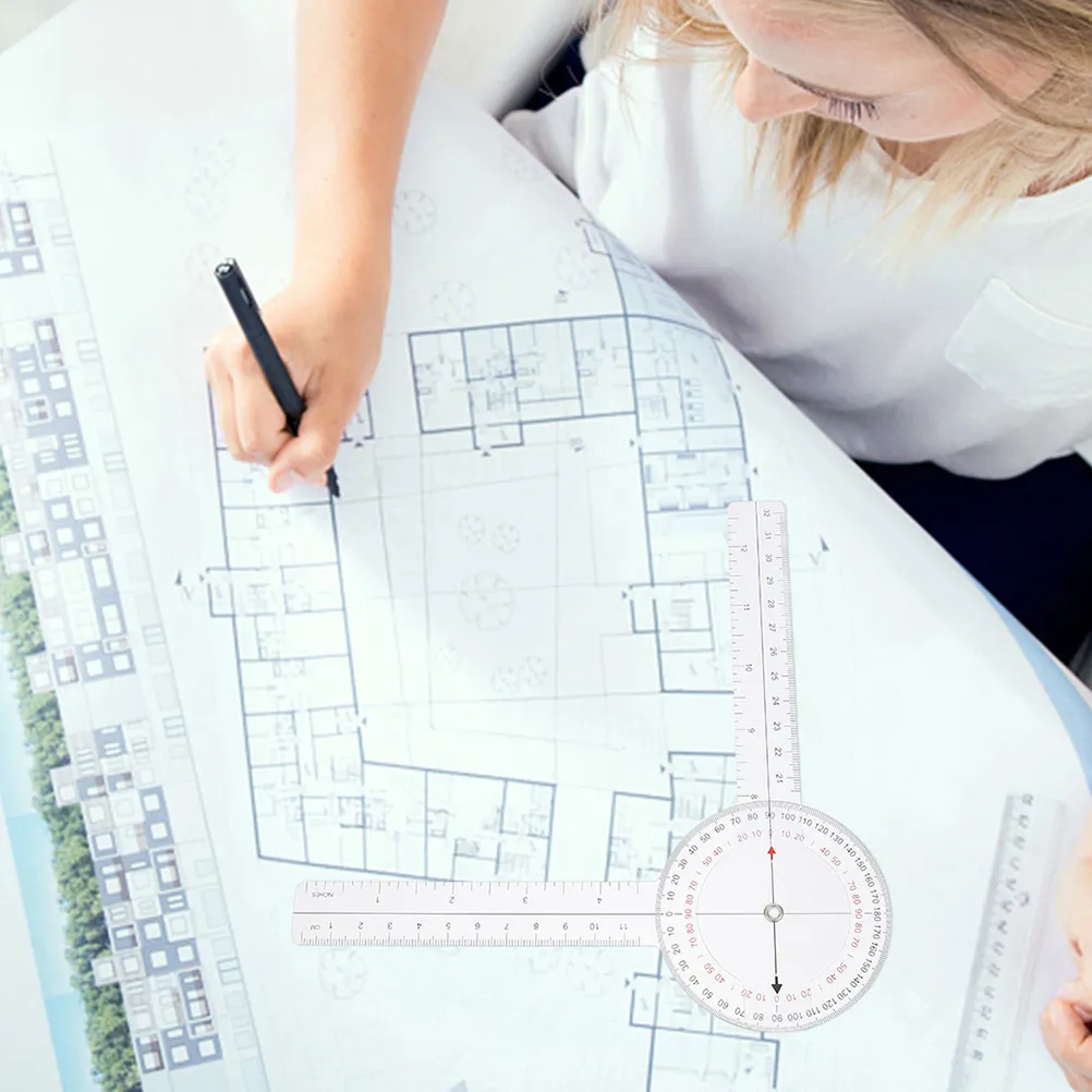 2Pcs 전문 각도 눈금자 각도계 건축 공학 제도를 위한 투명 플라스틱 접이식 측정 도구