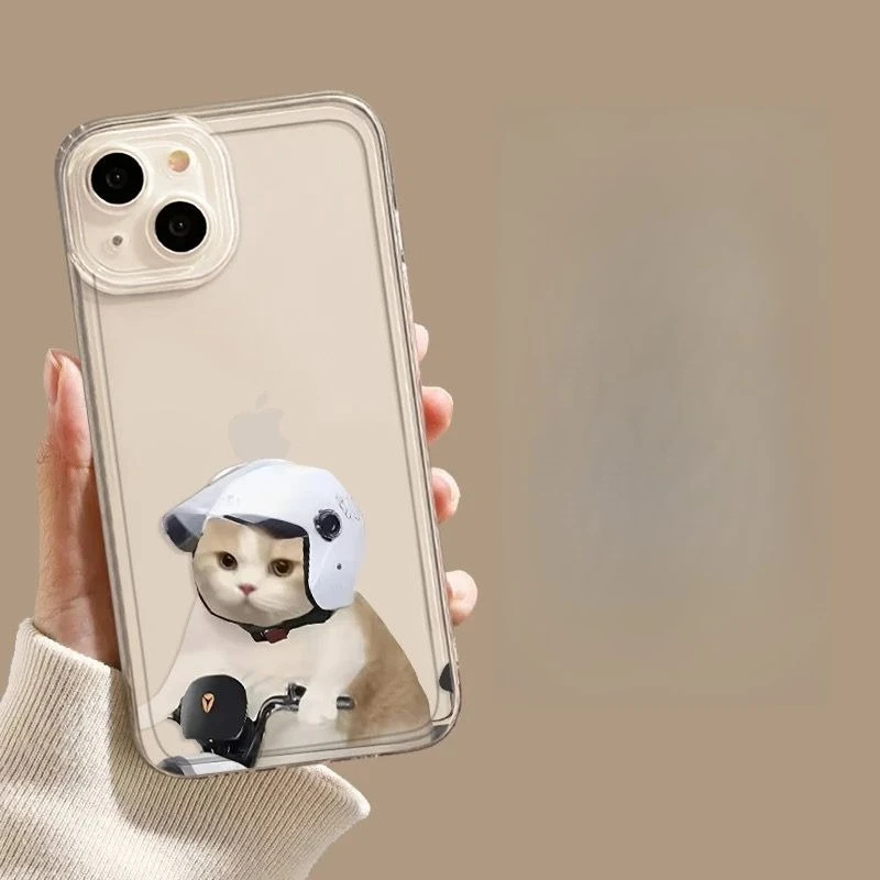 Black Clear Phone Case with Funny Working Cat Design - Cute and Stylish Cover