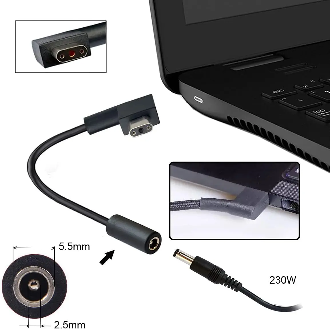 DC 잭 입력-3 핀 전원 플러그 케이블, 노트북 프로 17 및 레이저 블레이드 15 모델과 호환, GTX1060 지원, 230W 충전 어댑터
