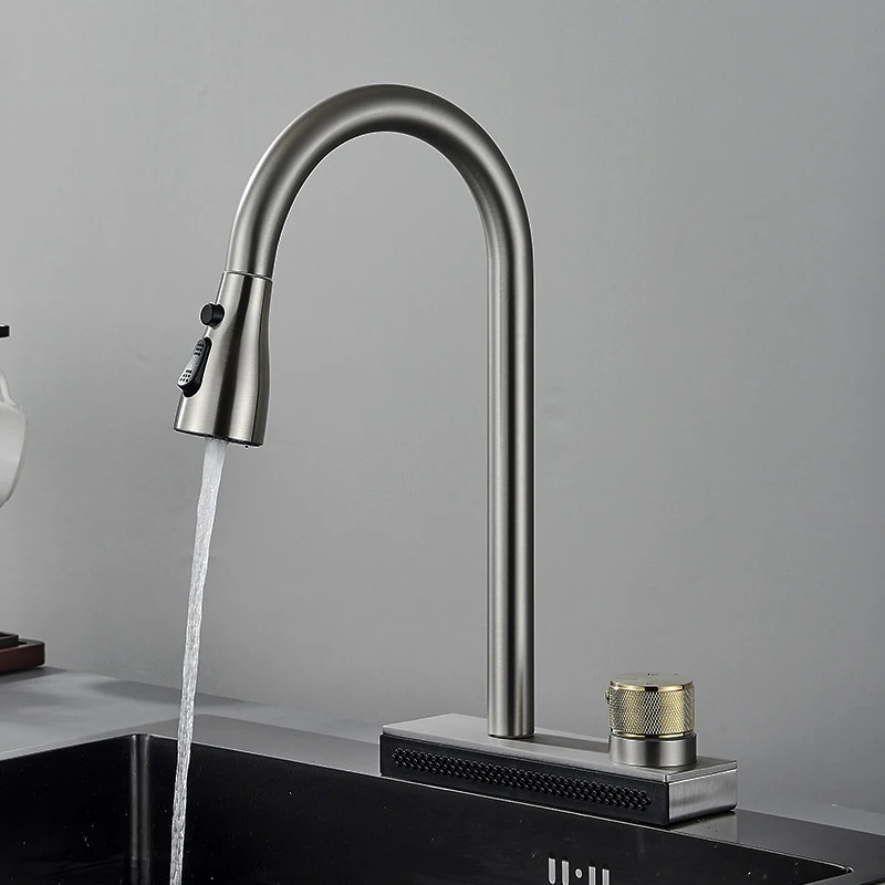 

Black Kitchen Faucet Flexible Pull Out 3 Way Nozzle Kitchen Faucets Black Rain Waterfall Kitchen Sink Mixer Tap Crane