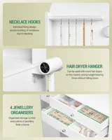 Туалетный столик Hzuaneri со светодиодной подсветкой, вилкой и держателем для фена, двумя большими ящиками и подставкой для украшений, белый — изображение 5