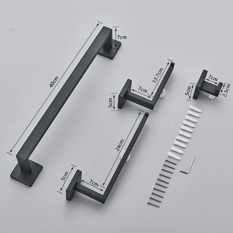 Bathroom Accessories Set Matte Black Wall Shelf Toilet Roll Paper Holder Robe Hook Hanger Towel Rail Bar Rack Ring Bath Hardware