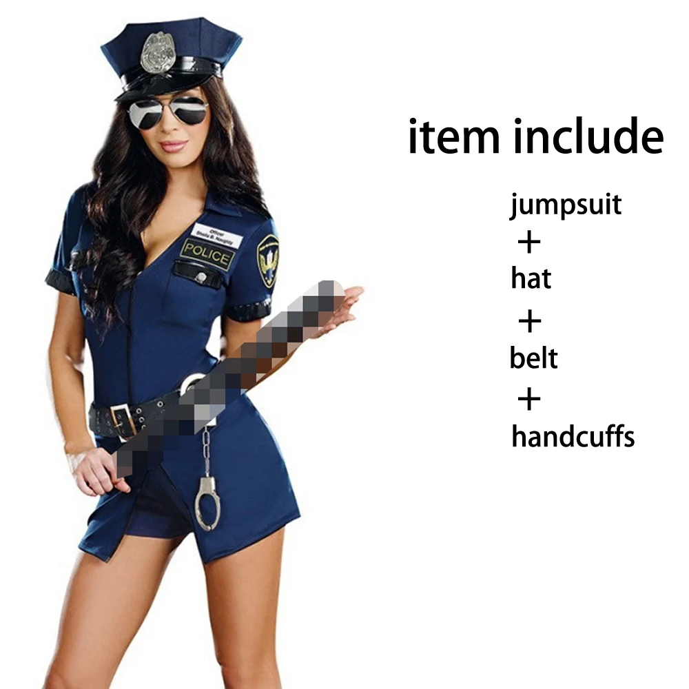 Adult Women Police Officer Uniform Costume Dirty Cop Dress Halloween Sexy Bodysuit Policewomen Jumpsuit Cosplay Fancy Dress