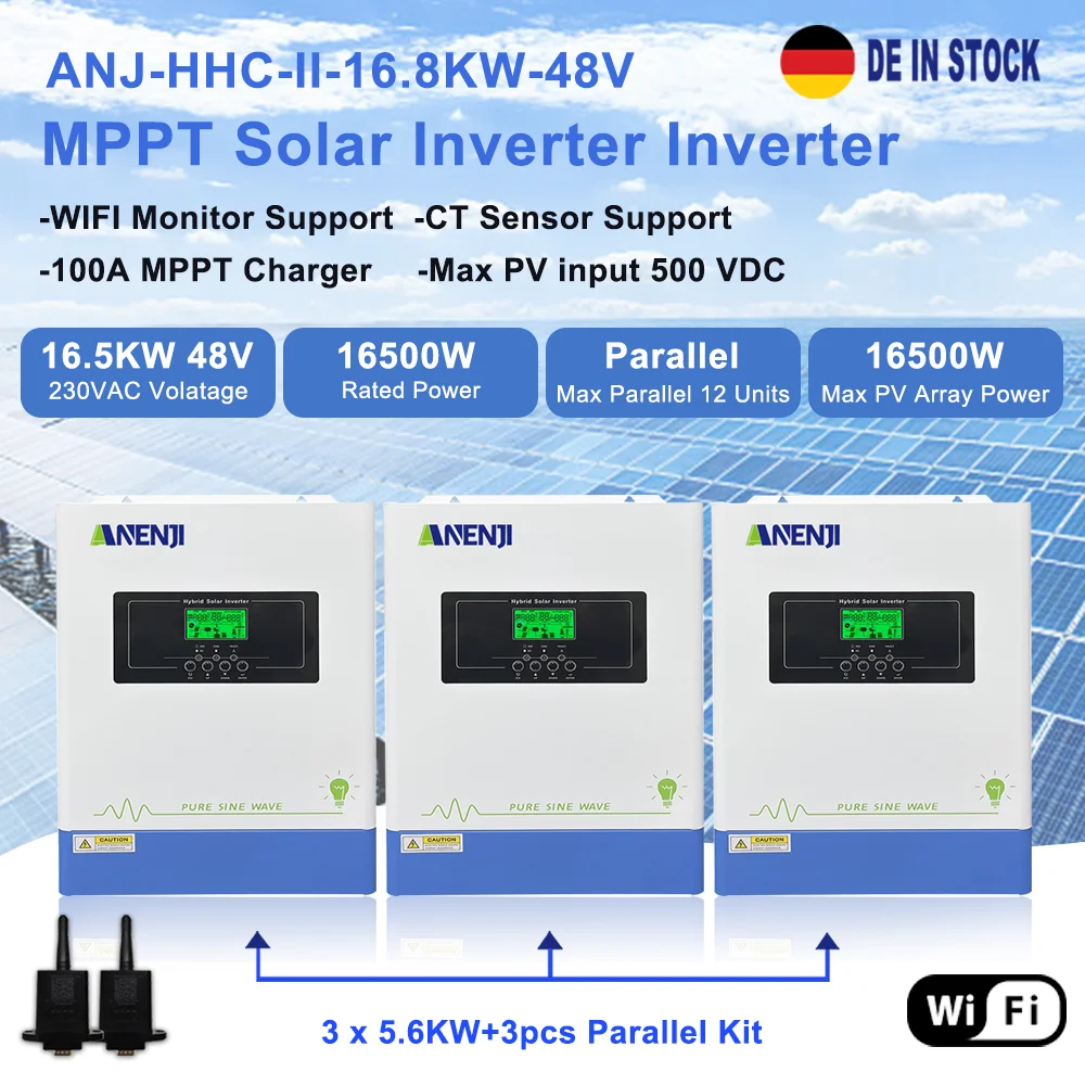 16.8Kw 48V Inverter Solare Ibrido 230V Parallelo Mppt Inverter Solare 1-3 Fasi Off Grid Tie Pure Sine 100A Regolatore Di Carica Solare