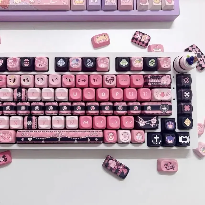 Cute Anime Moa Keycaps For Girls Teclado Mecânico Sublimação Térmica Presente para Alice 142 Chaves 2.25 u 2.75u - Imagem 5