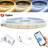 Tuya Zigbee 3.0 COB LED Strip 12V 1m 2m 3m 4m 5m Warm White Flexible Dimmable Light Kit 3000K-6500K for Alexa Google Assistant
