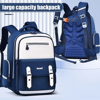 Kids Ergonomic School Bag Large Capacity Backpack for Primary School Bag Teen Girl Boys Bookbag Blue