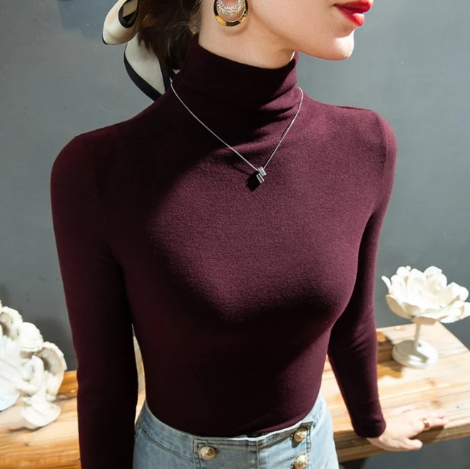 

Women's New 2023 Hot Selling Fashion Monochrome High Neck Long Sleeve Double Sided Fleece Inner Layered Foreign Style Top