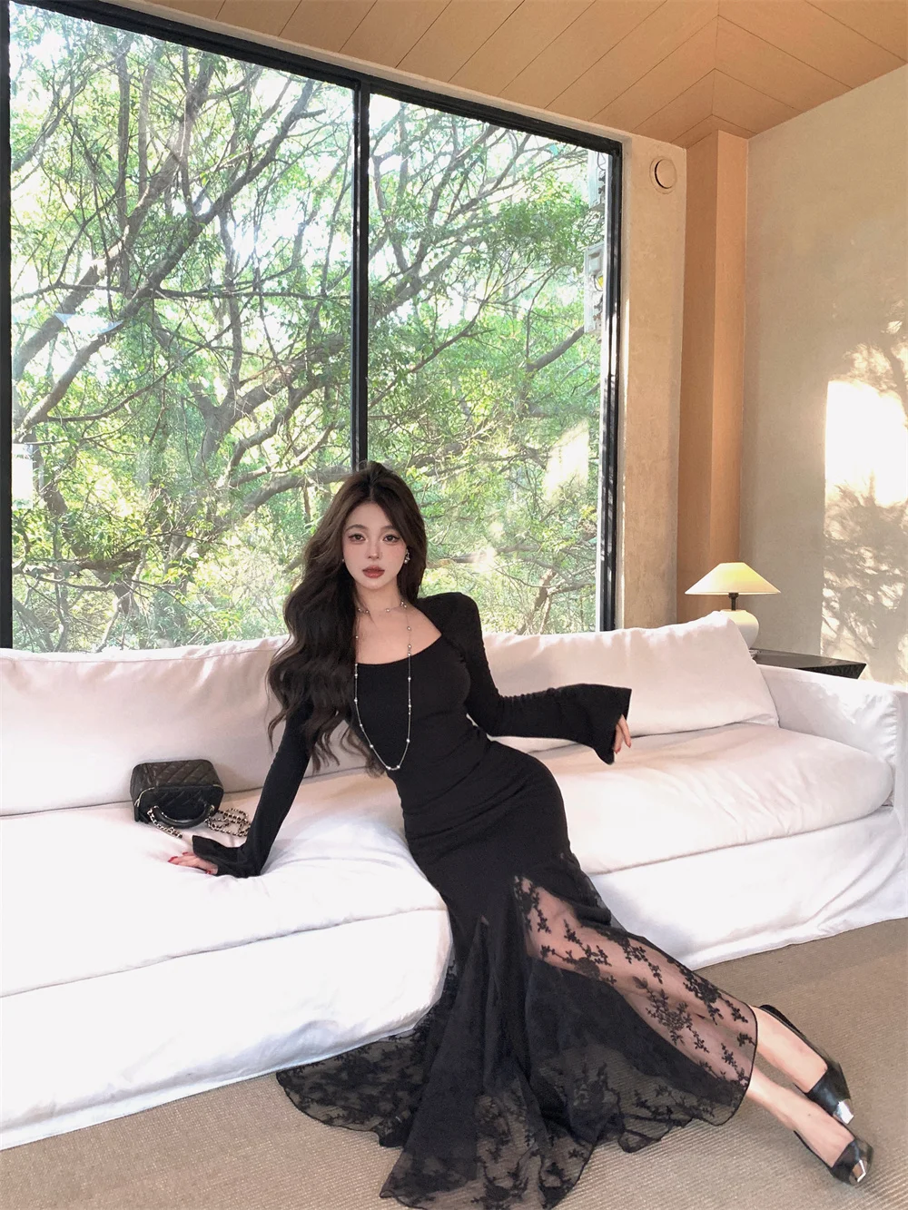 New Spring Summer Vintage Bodycon Solid Chic Women Black Dress Elegant Slim Lace Patchwork Party Prom Vestidos Female Clothes