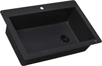 33 x 22 inch Drop-in Topmount Granite Composite Single Bowl Kitchen Sink Slope Bottom - Midnight Black - RVG1033BK 1
