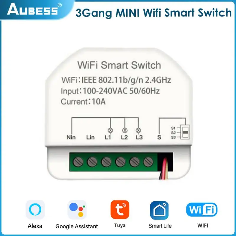 

Умный мини-выключатель Tuya с Wi-Fi, 10 А, 3 клавиши